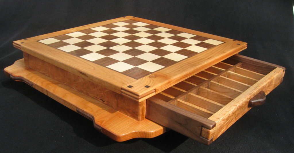Corbel Showcase Chess Board Open Drawer McPherson Visions in Wood